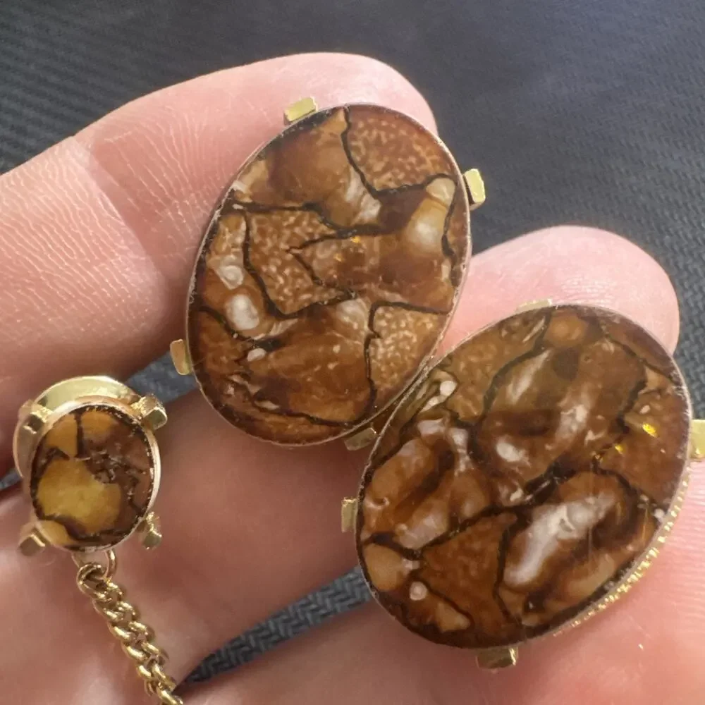 Vtg Dante Gold Tone Oval Confetti Lucite Cufflinks Mens Jewelry